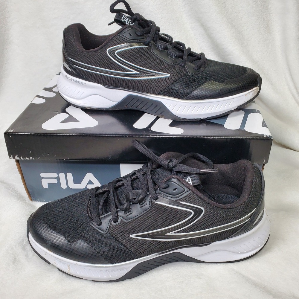 FILA Men's Action-Stride Energized Black White Athletic Sneakers Size 12 US